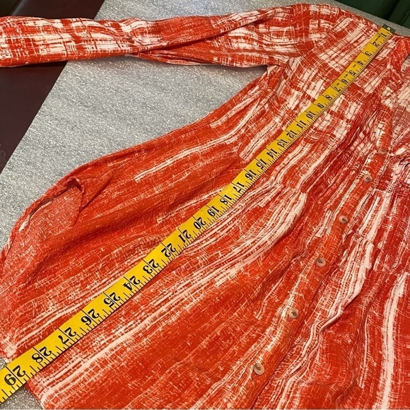 MAEVE ANTHROPOLOGIE Orange Long Roll Tab Sleeve Blouse Tunic Button Rayon Top - Picture 5 of 7